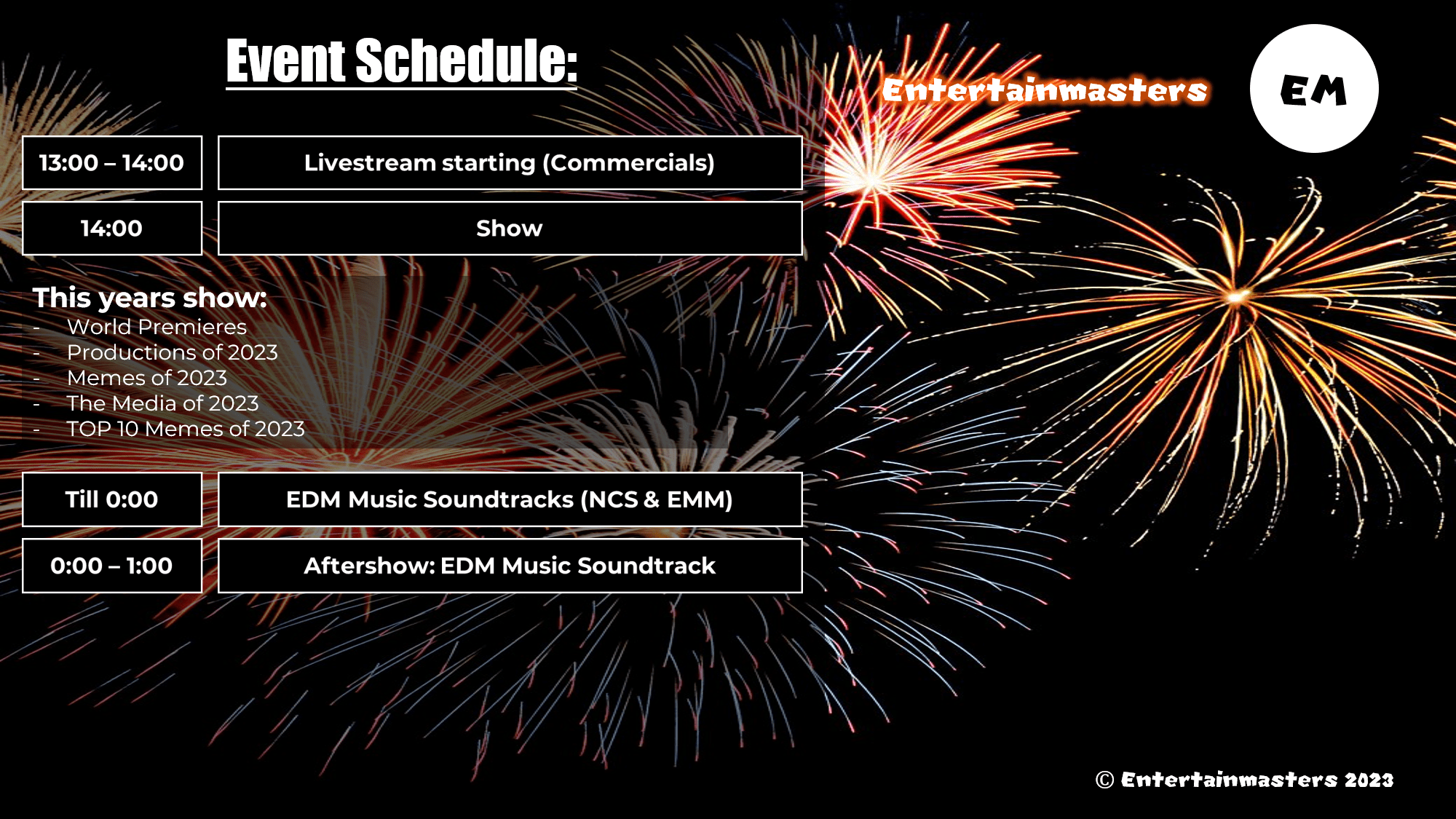 EntertainRewind 2023 Schedule